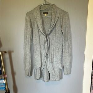 Susina Gray Cardigan Sweater with Lapel Collar